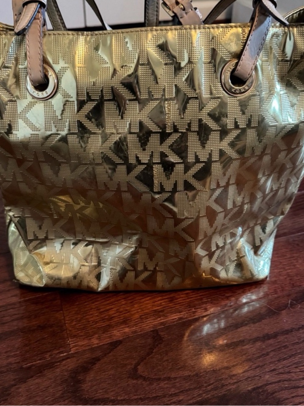 Michael Kors Metallic Gold MK Logo Tote